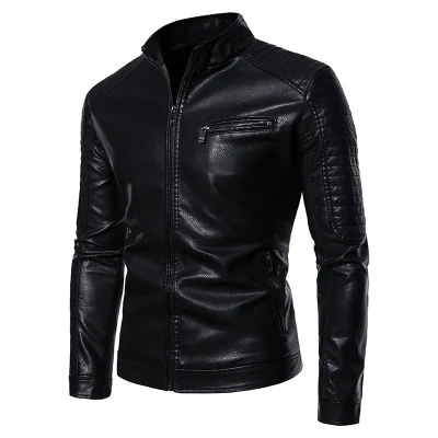 Европейская и американская кожаная куртка мотоцикла Тонкая мужская одежда